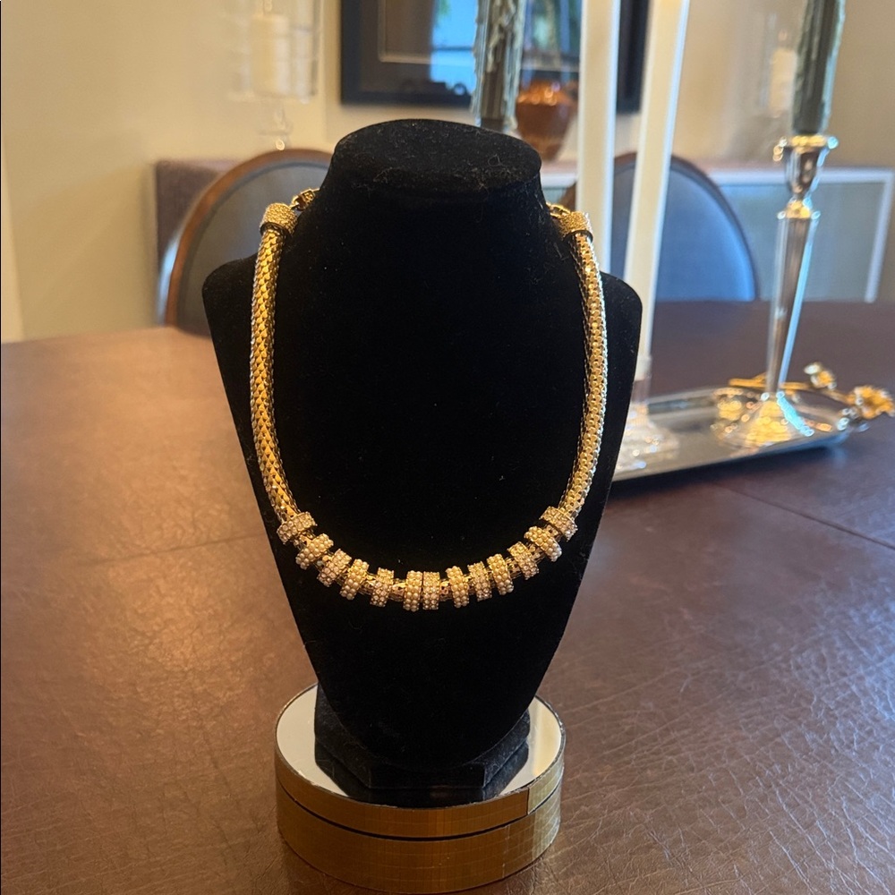 Gold Crystal & Mini Faux Pearl Women's Necklace